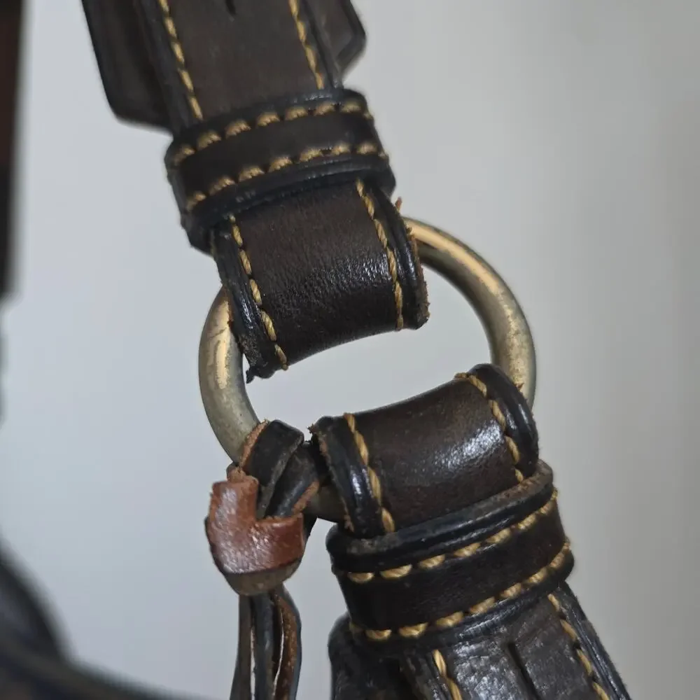 Dooney and Bourke 1975 Signature Collins Navy Shoulder Bag Coated Canvas Leather